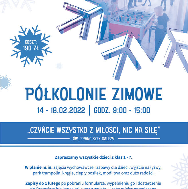 Półkolonie zimowe  w dniach 14-18 lutego 2022 r.